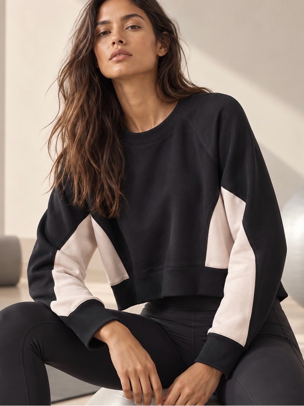 LAYER 8 Urban Colorblock Scuba Sweatshirt Black Canvas Size M